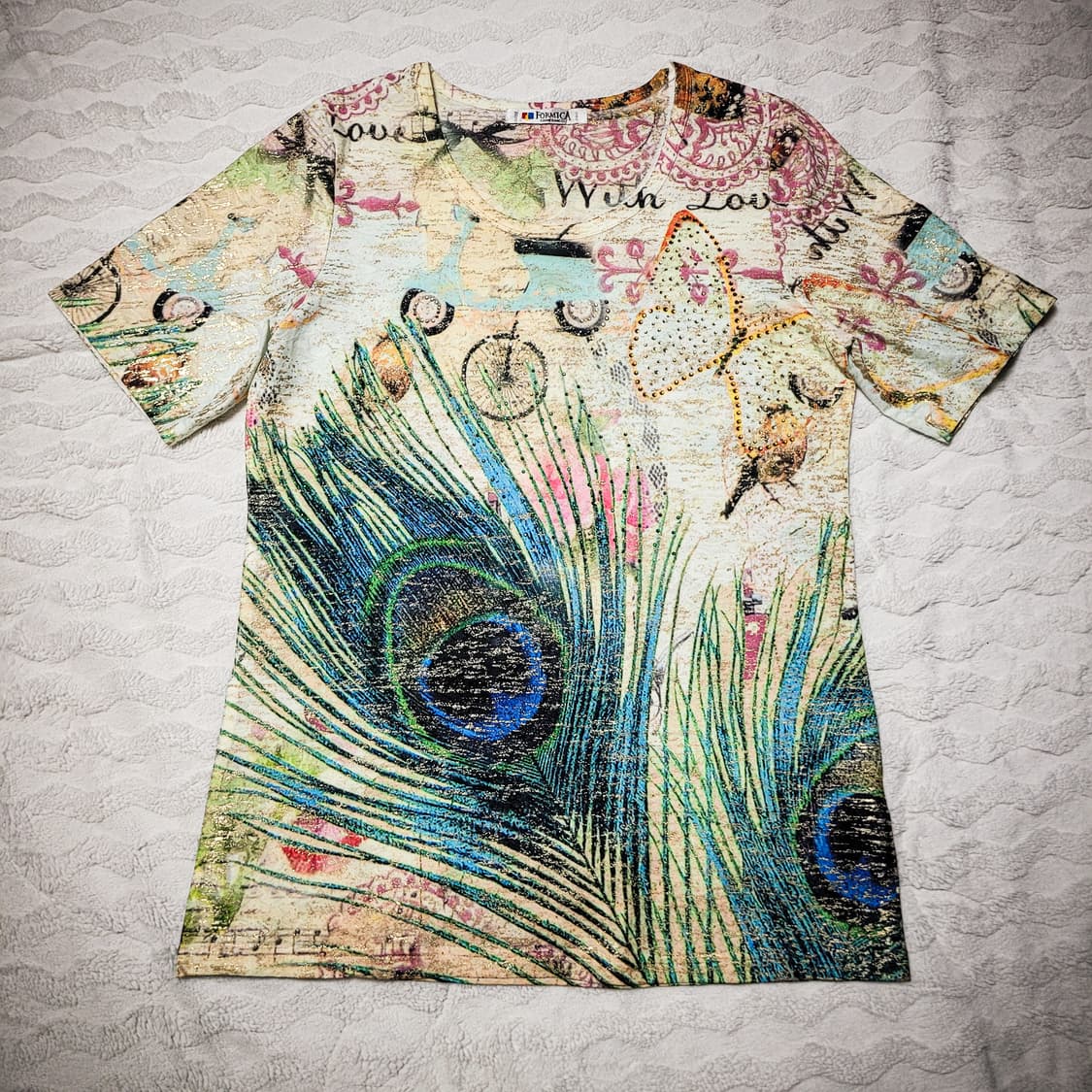00s FORMICA Peacock Feather Glitter tee 상품이미지1