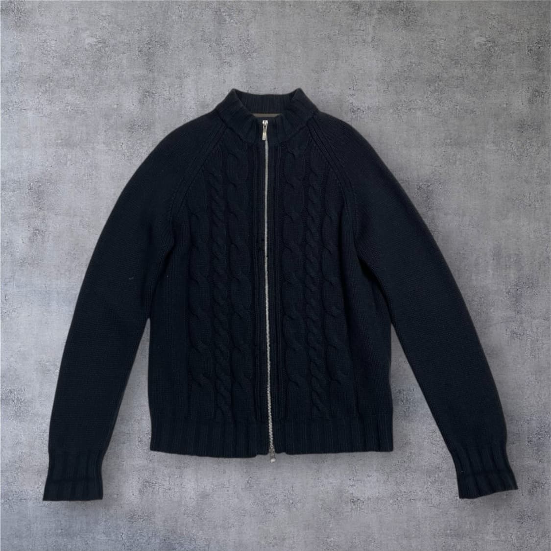 타미힐피거 블랙 캐시미어 혼방 케이블 니트 집업 M 상품이미지2