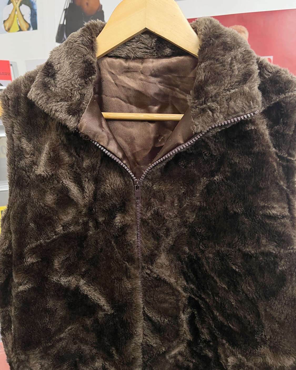 올드 빈티지 브라운 퍼 집업 베스트 상품이미지6