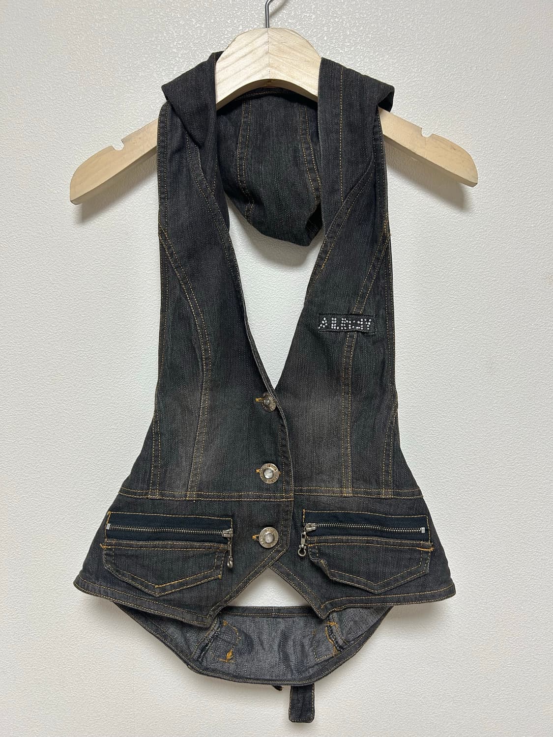 빈티지) 흑청 데님 후드조끼 베스트 상품이미지1