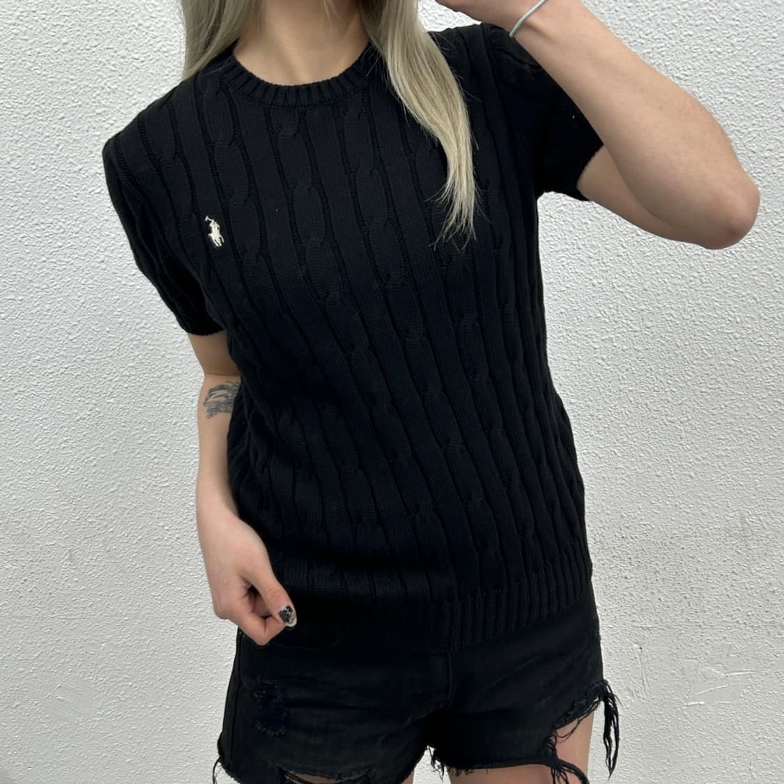 폴로 랄프로렌 화이트포니 블랙 꽈배기 반팔니트 L 상품이미지1