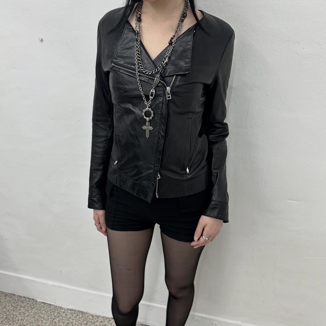 minimal asymmetry leather jacket 상품이미지2