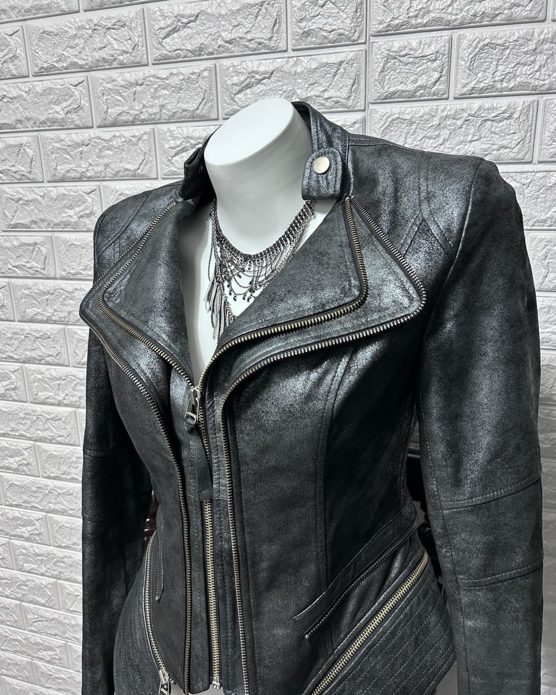 00‘s 매탈릭 램스킨 멀티 지퍼 레이어 자켓 상품이미지2