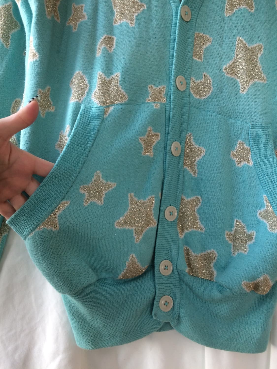 츠모리 차사토 은실 반짝반짝 고양이 별 무늬 캐시미어 니트 가디건 상품이미지5
