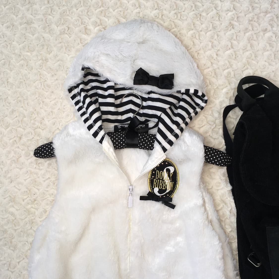 jpn vintage ivory fur stripe ribbon vest 상품이미지2