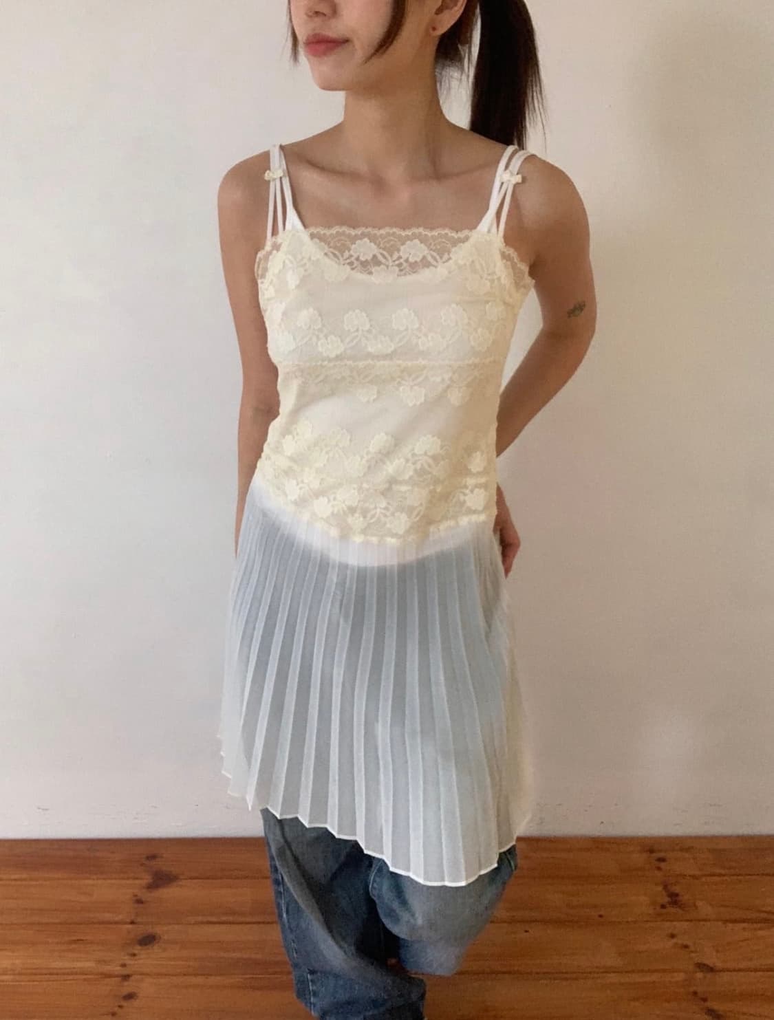 빈티지 플리츠 슬립 원피스 상품이미지1