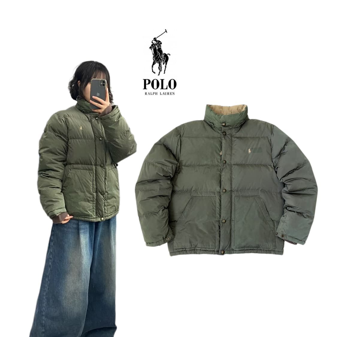 폴로 포니 카키 덕다운 푸퍼 패딩 상품이미지1