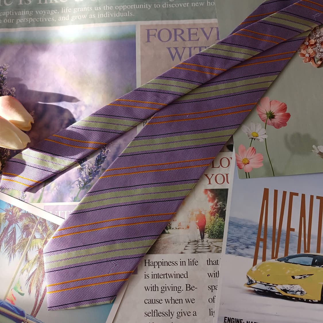 트루사르디 실크 바이올렛 스트라이프 넥타이 9cm A등급 A19655 상품이미지4