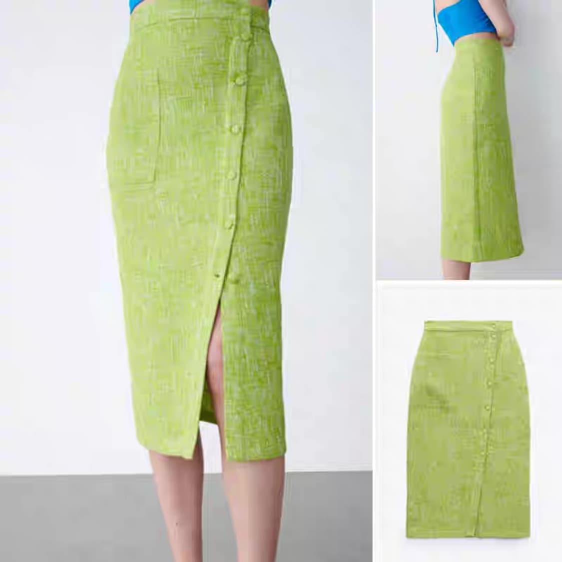 자라 트위트 미디 스커트 라임그린 M 상품이미지5