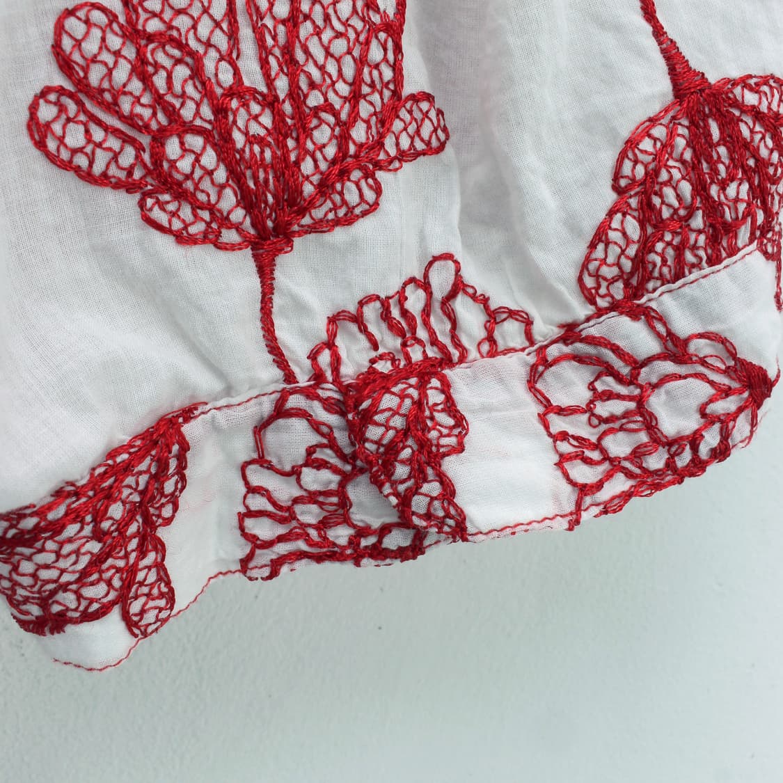 일본 빈티지 레드 자수 크롭 레이어드 블라우스 볼레로 상품이미지5