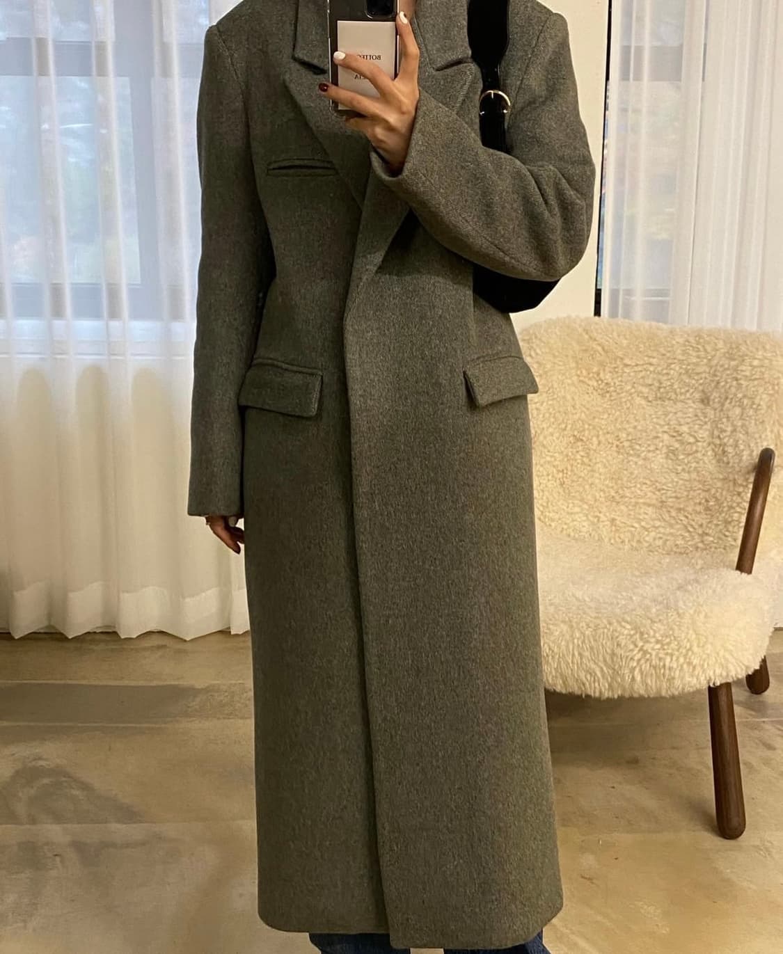 위아 도매택 차콜 헤링본 울 코트 상품이미지2