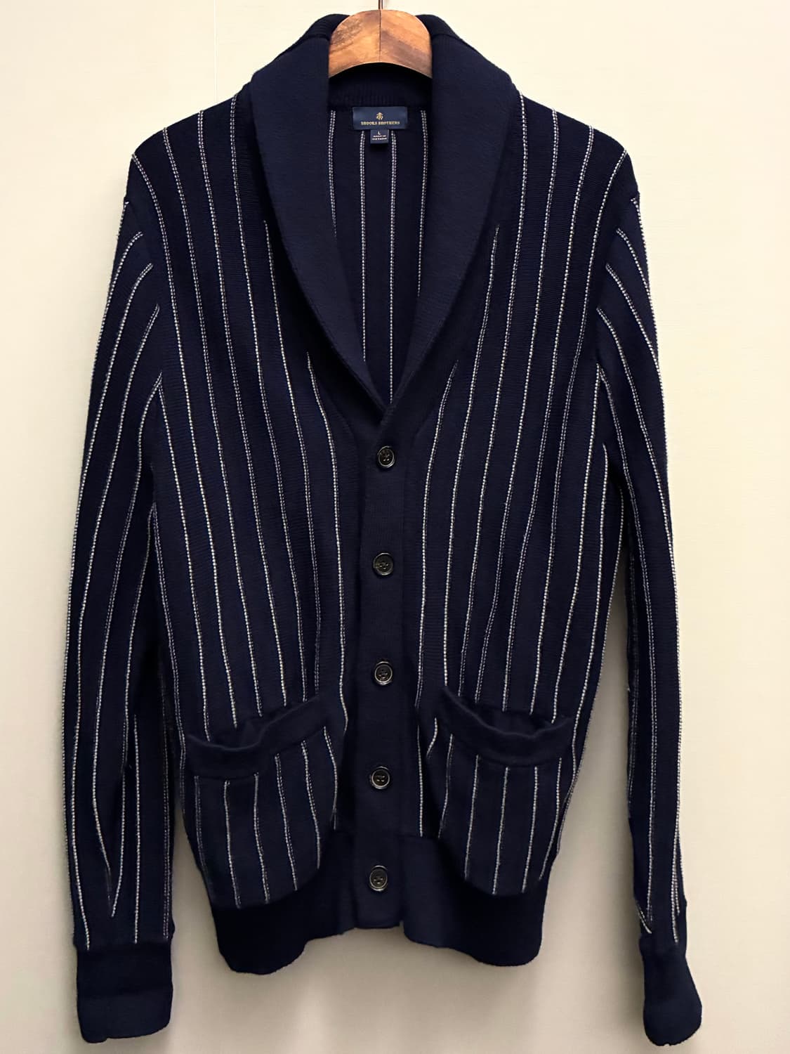 (L/103)브룩스브라더스 코튼 캐시미어 스트라이프 니트 숄가디건 상품이미지1