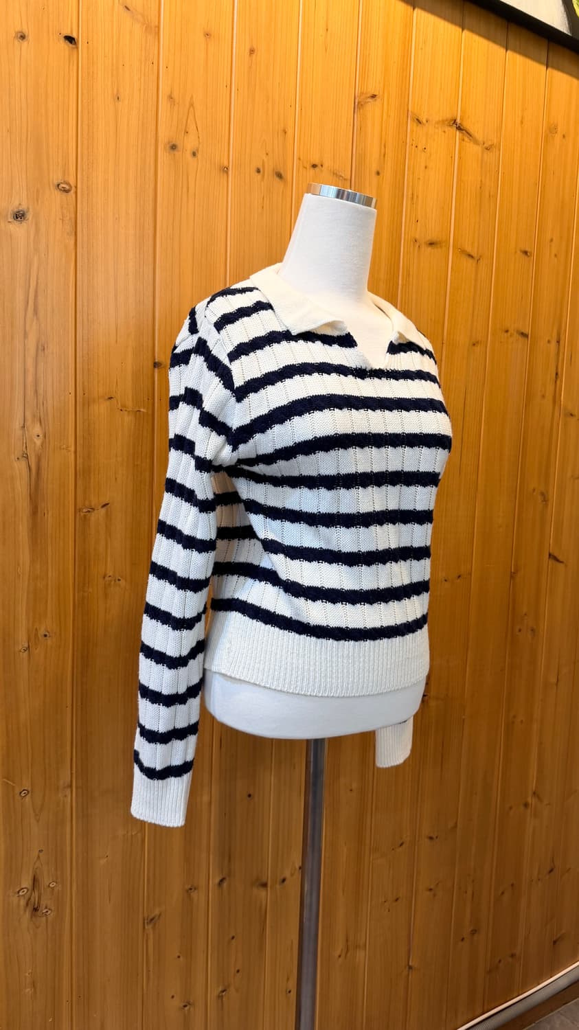 (여성) 줄무늬 크롭 숏 넥카라 울 니트 상품이미지3