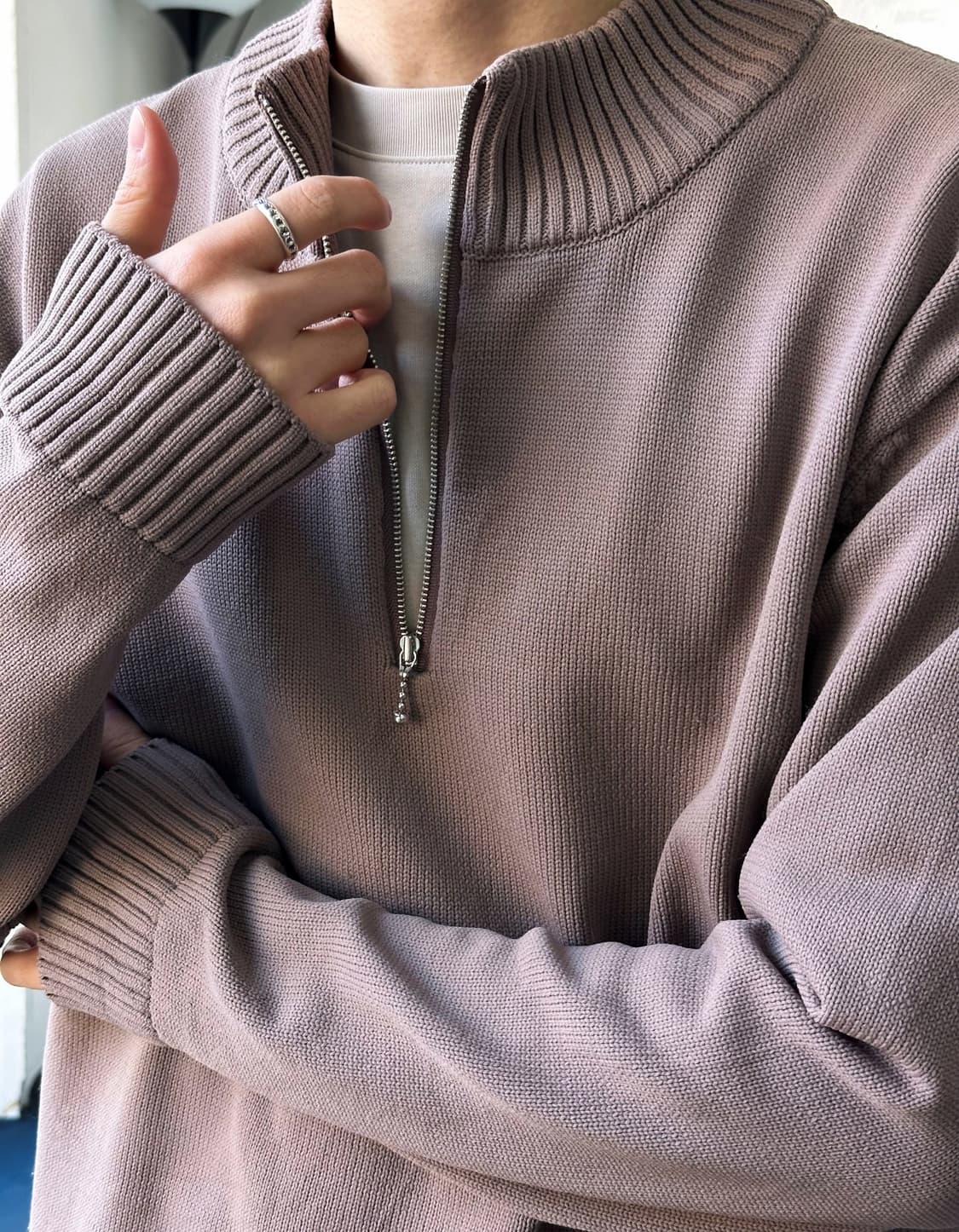 Dry fabric design zip knit P/O 상품이미지7