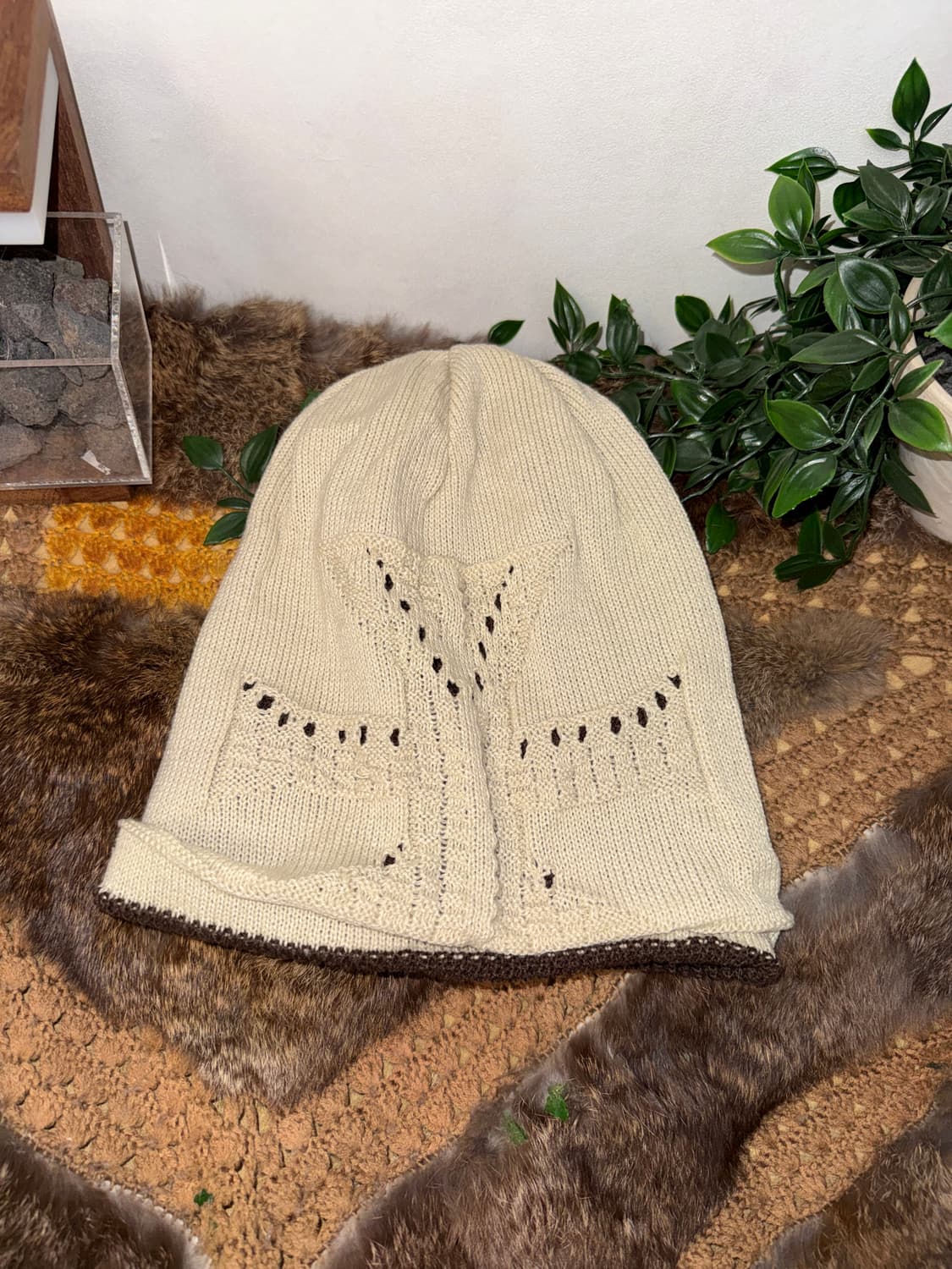 Ivory grunge cross reversible loose 비니 상품이미지4