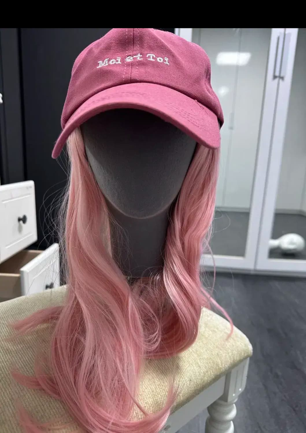 핑크 롱웨이브 일체형 모자가발 상품이미지6