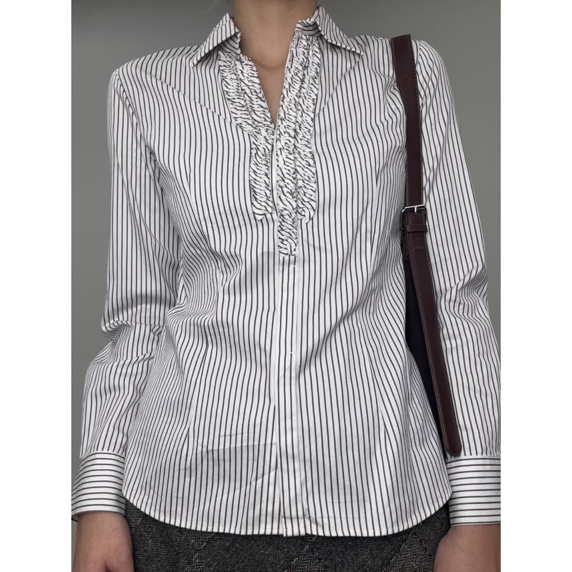 빈티지 브라운 프릴 블라우스 셔츠 상품이미지1