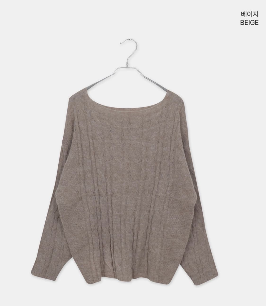 원더원더 교리 꽈배기 패턴 원오프숄더 긴팔 니트 상품이미지2