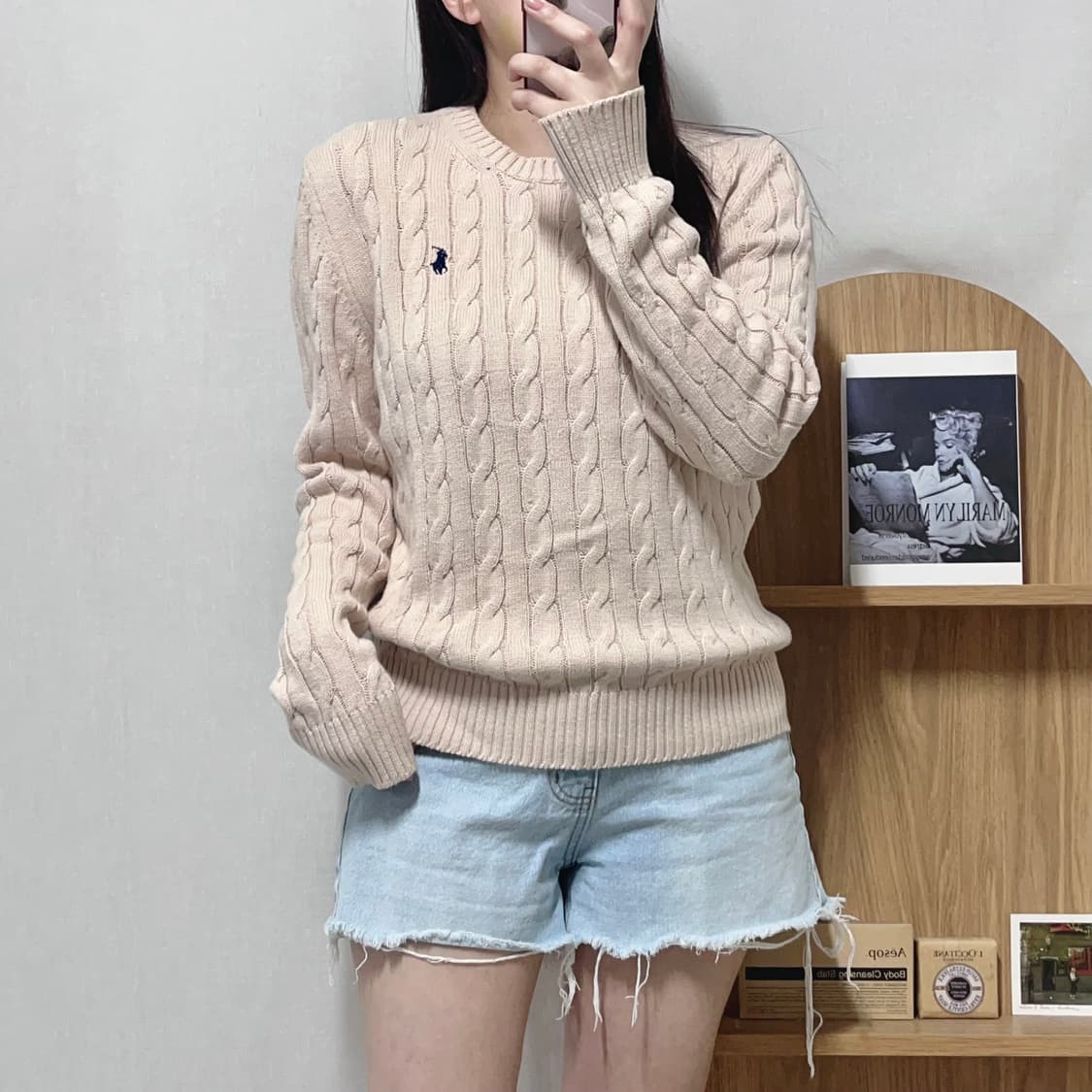 [정품] 폴로 살구 / 네이비포니 꽈배기 니트 [ M ] 상품이미지2