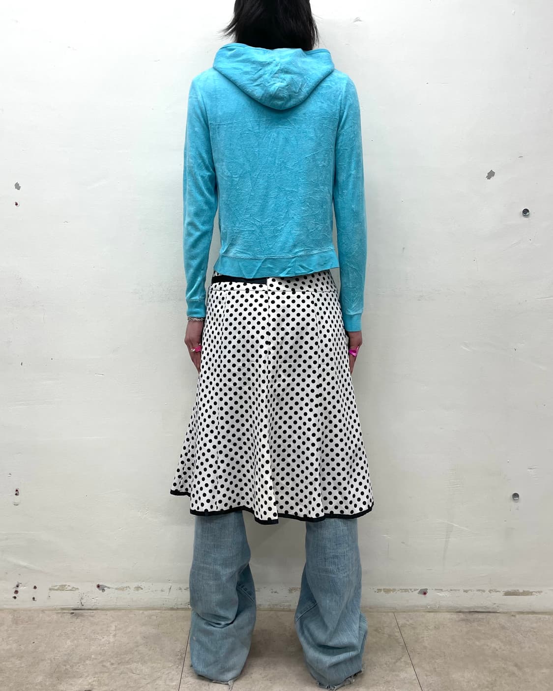 Aqua Blue Velvet Hood Zip-Up 상품이미지4