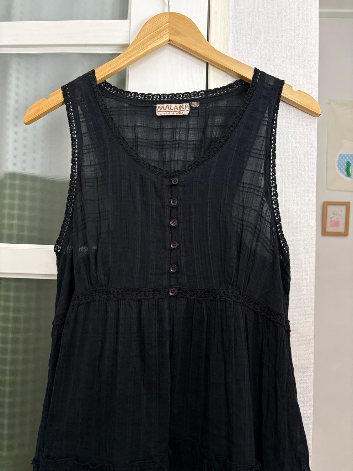 블랙 잔체크 슬리브리스 상품이미지2