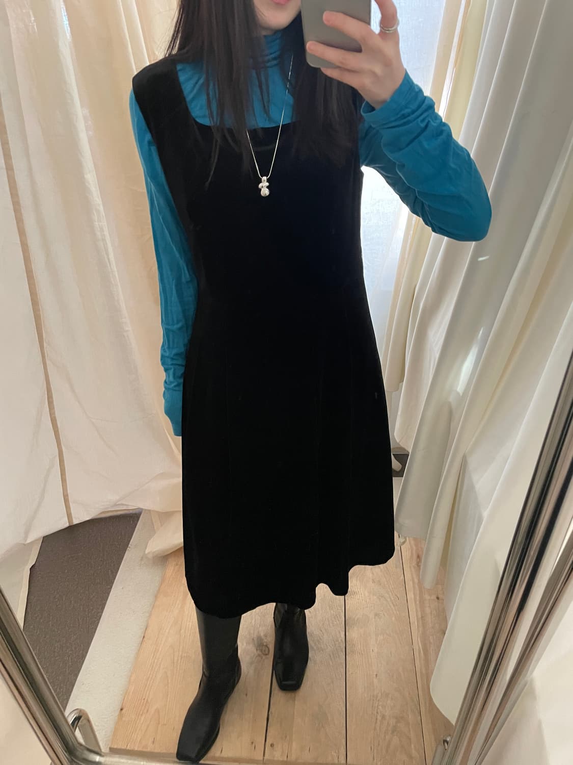 vintage black squre neck flare dress 상품이미지10