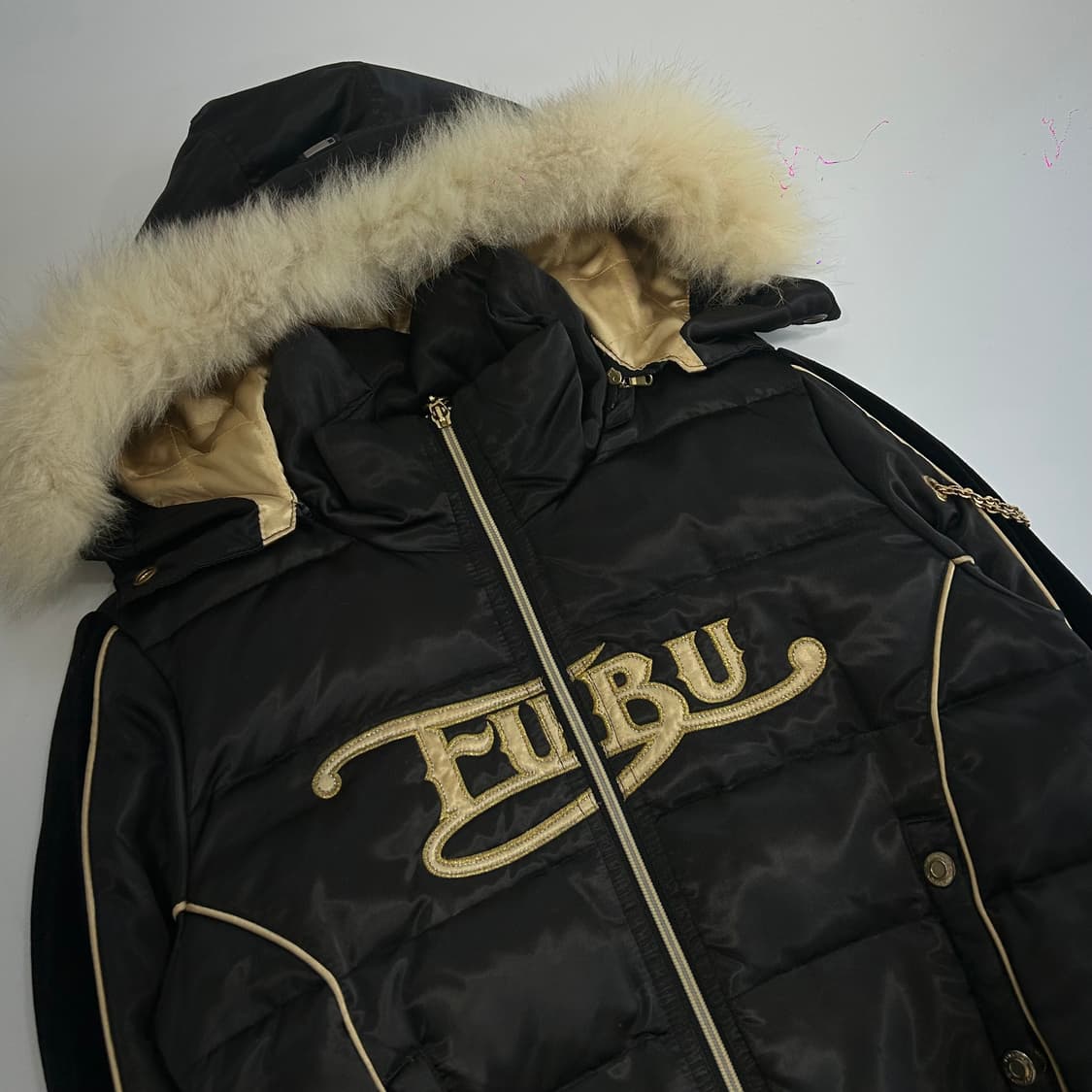 FUBU 골드로고 벨벳포인트 퍼 후드 패딩 상품이미지6