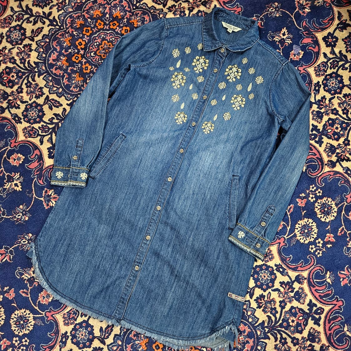 써스데이아일랜드 보헤미안 자수 데님 미디 원피스 상품이미지2