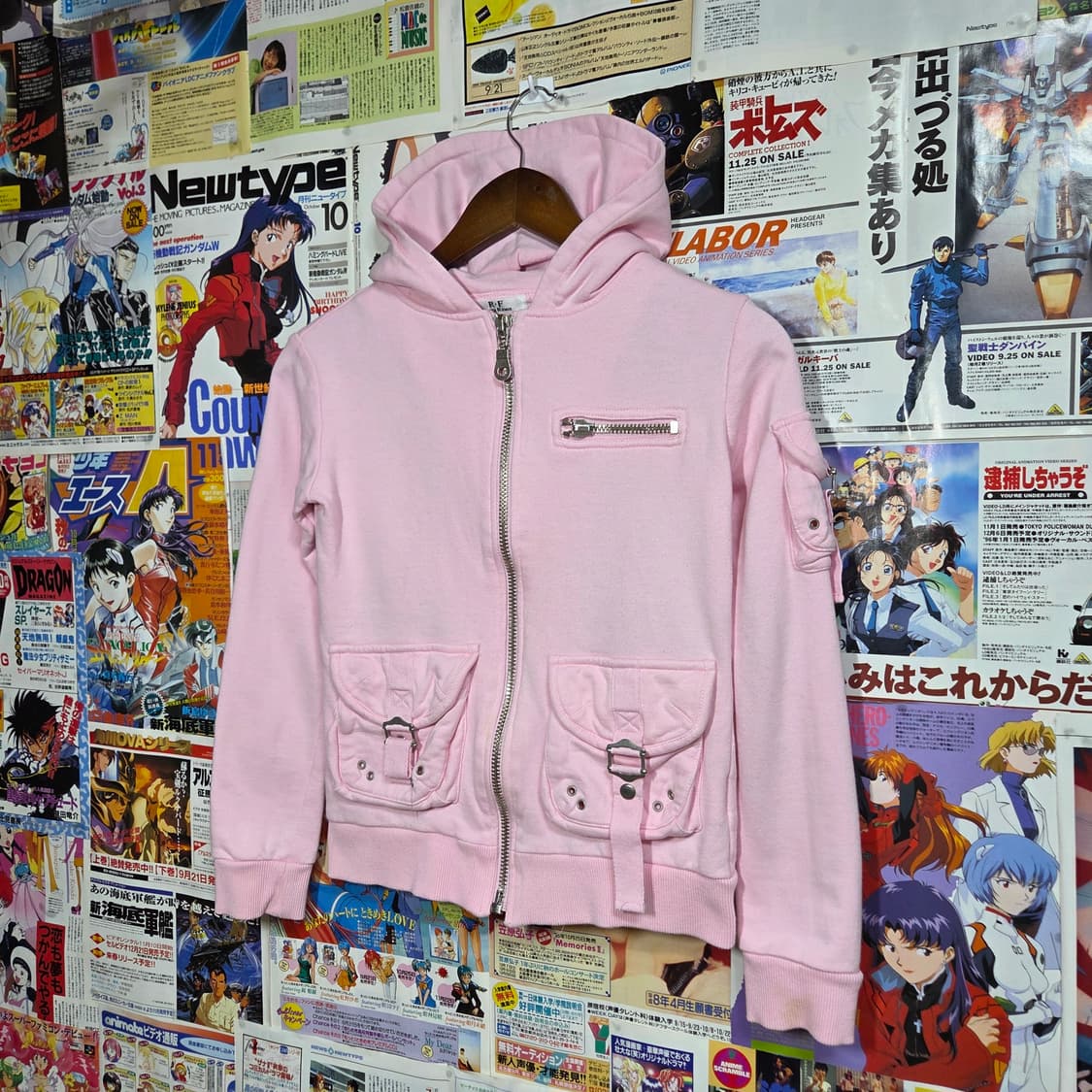 JPN 펑크 멀티포켓 핑크 후드집업 상품이미지1