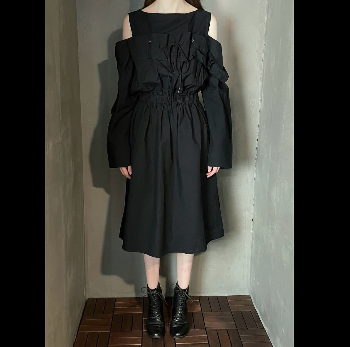 후세인 샬라얀 드로스트링 레이어드 드레스 상품이미지1