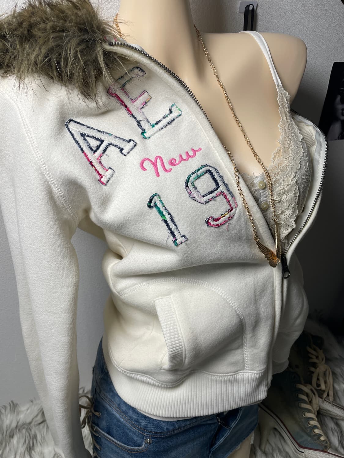 빈티지 Aero 양털 울프죠 후드 집업 상품이미지3