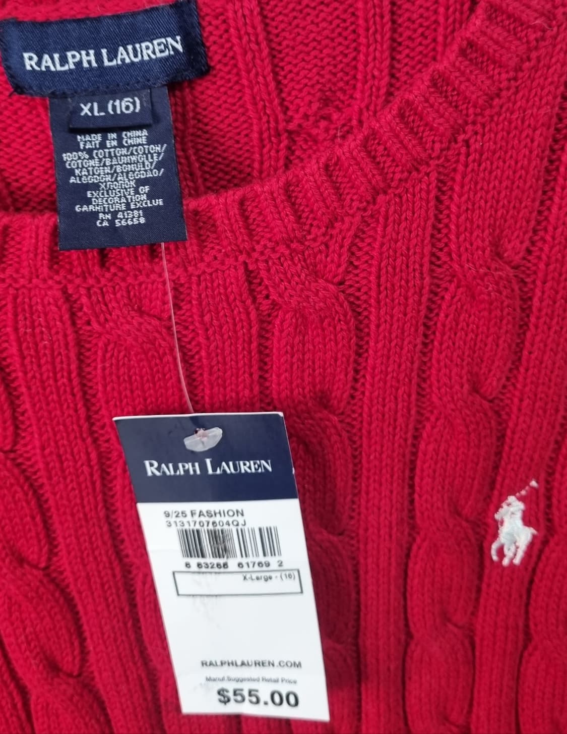 새상품) 실측 XS (44) 폴로 레드 꽈배기니트 상품이미지3