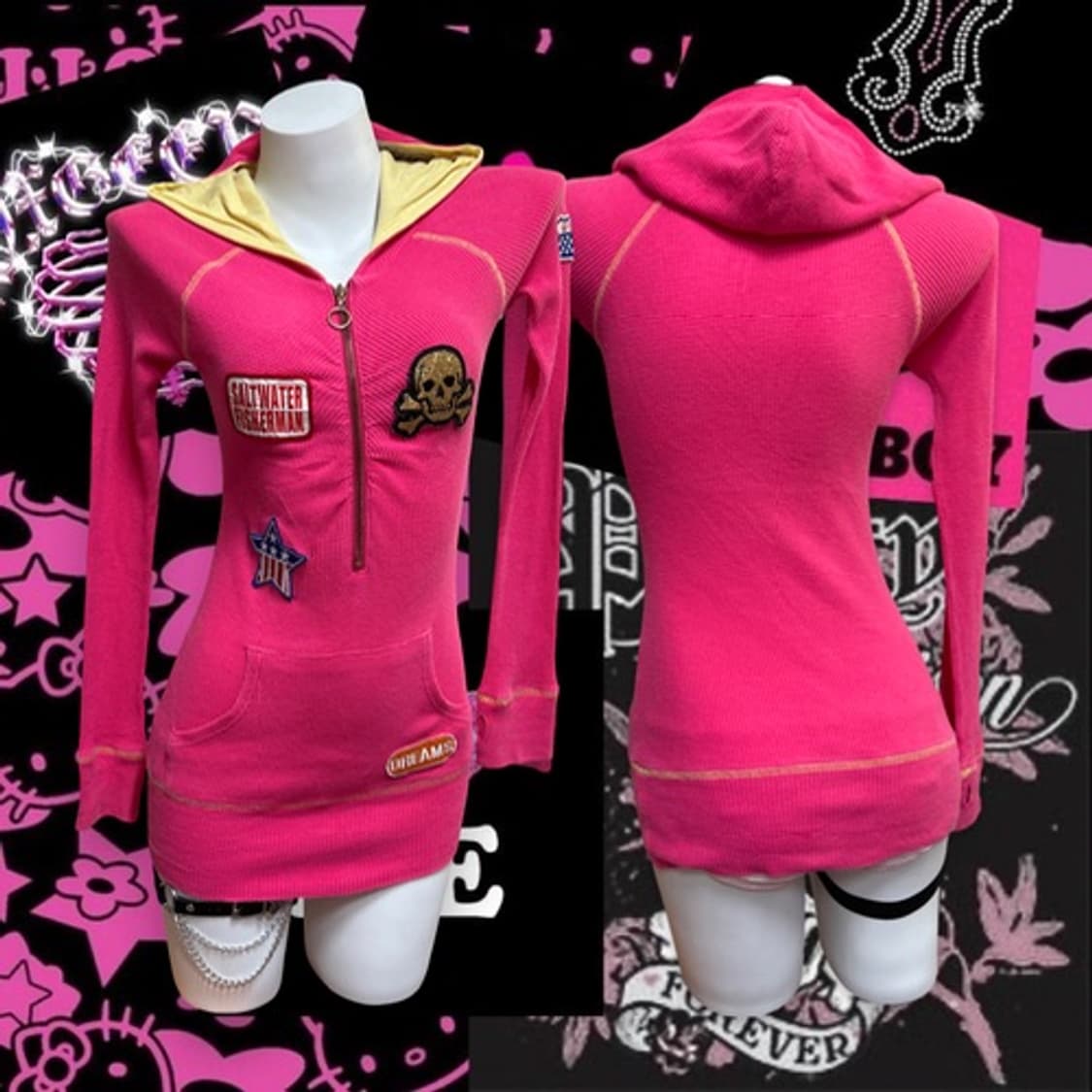 Skull punky hot pink hoody top ops 상품이미지1