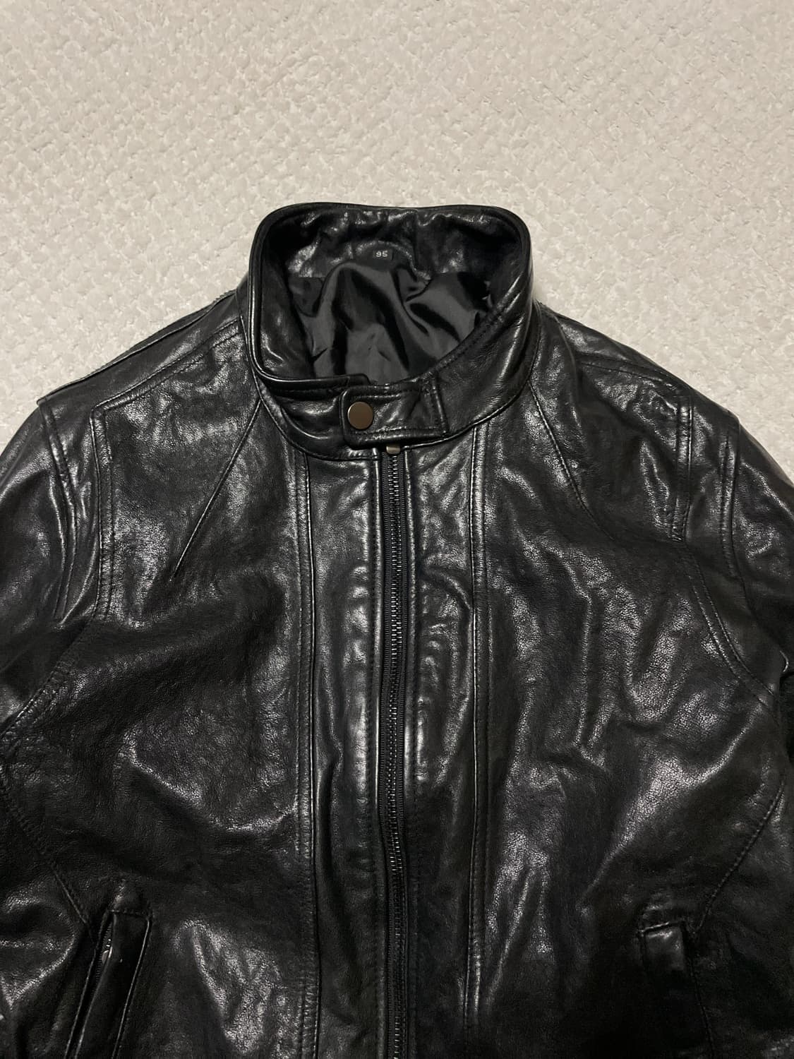 광희시장 웨스턴 무드 램스킨 양가죽 절개 레더 자켓 상품이미지4