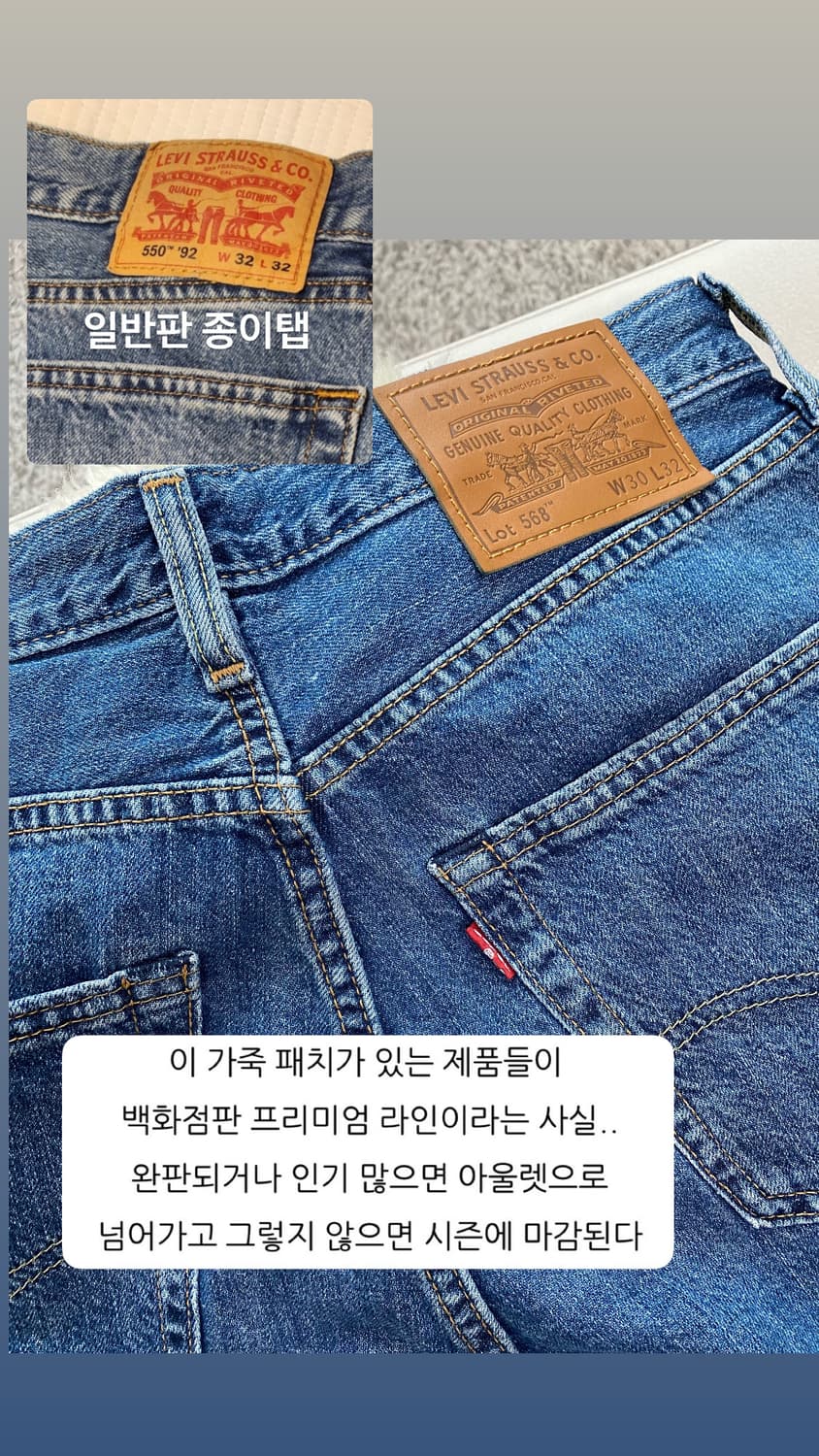 리바이스 568 프리미엄 청바지 데님 루즈 스트레이트 30/32 상품이미지8