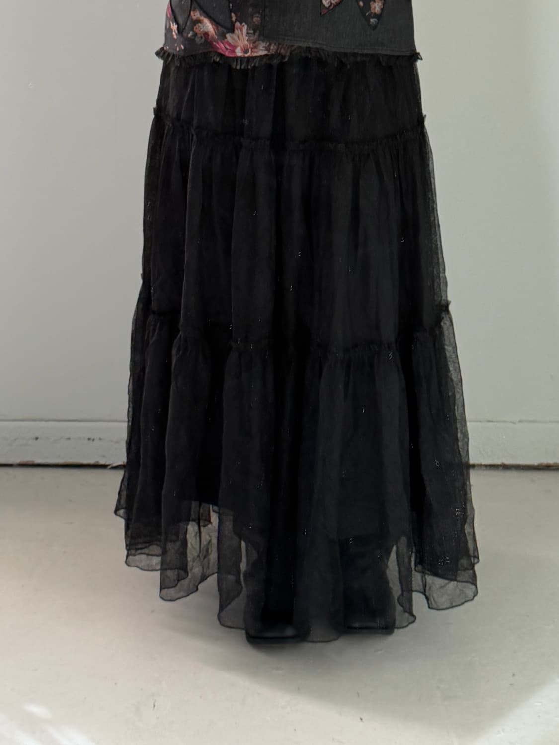 일본빈티지 블랙 티어드 튤 맥시 롱스커트 상품이미지4