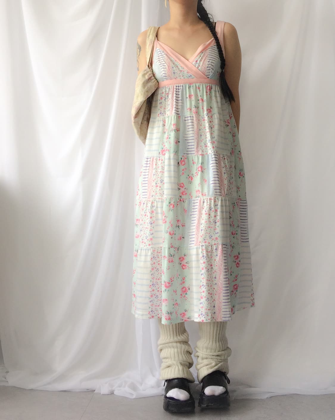 Flower pattern patch work point sleevele 상품이미지1
