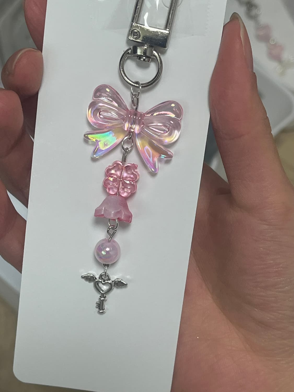 핸드메이드 수제 키링 | 핑크 키치 리본 열쇠 상품이미지1