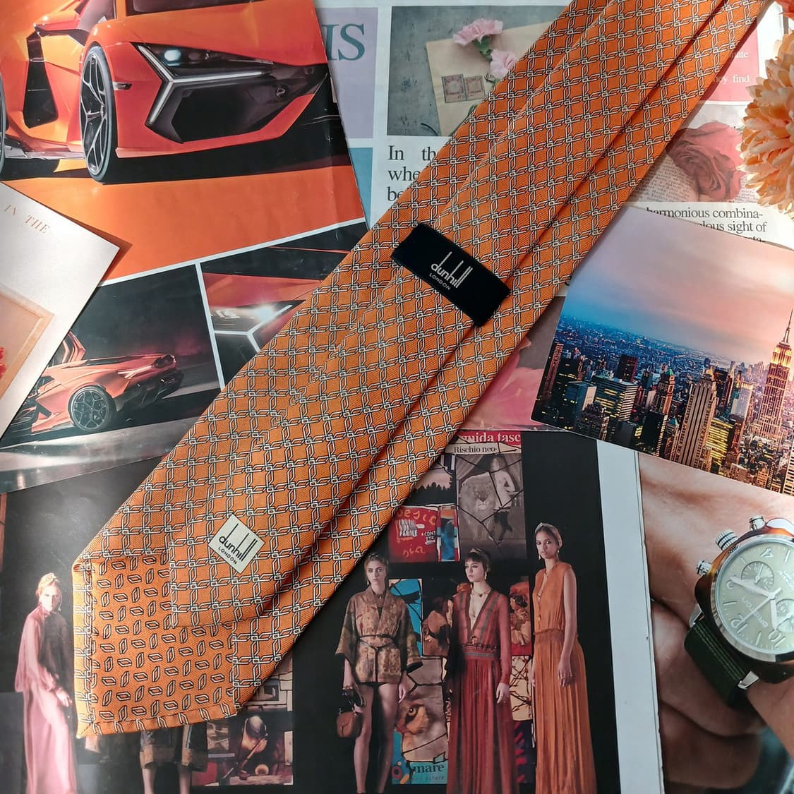 던힐 실크 오렌지 패턴 넥타이 8.9cm A+등급 A19270
 상품이미지4