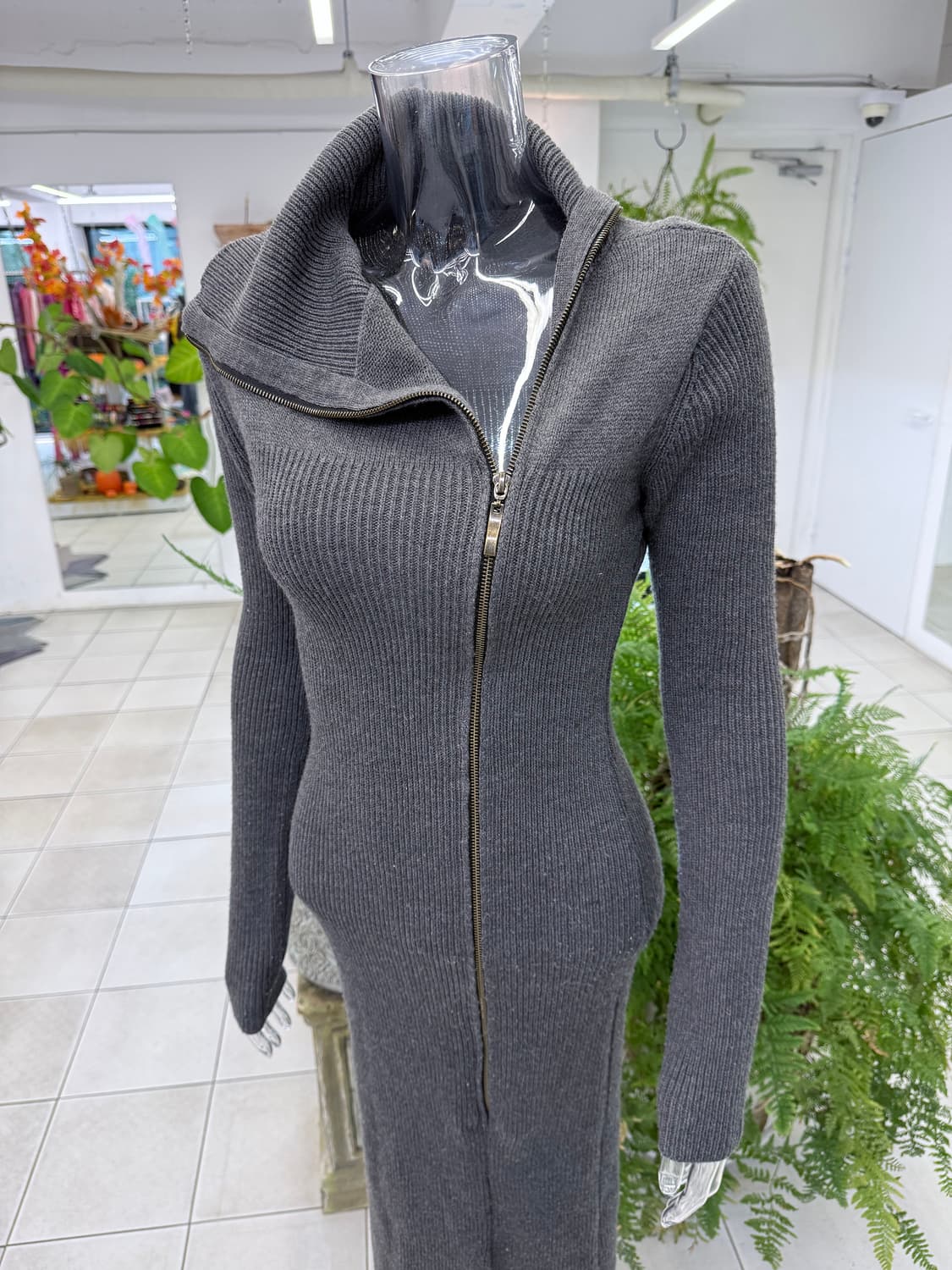 high neck zipup knit one piece 상품이미지2