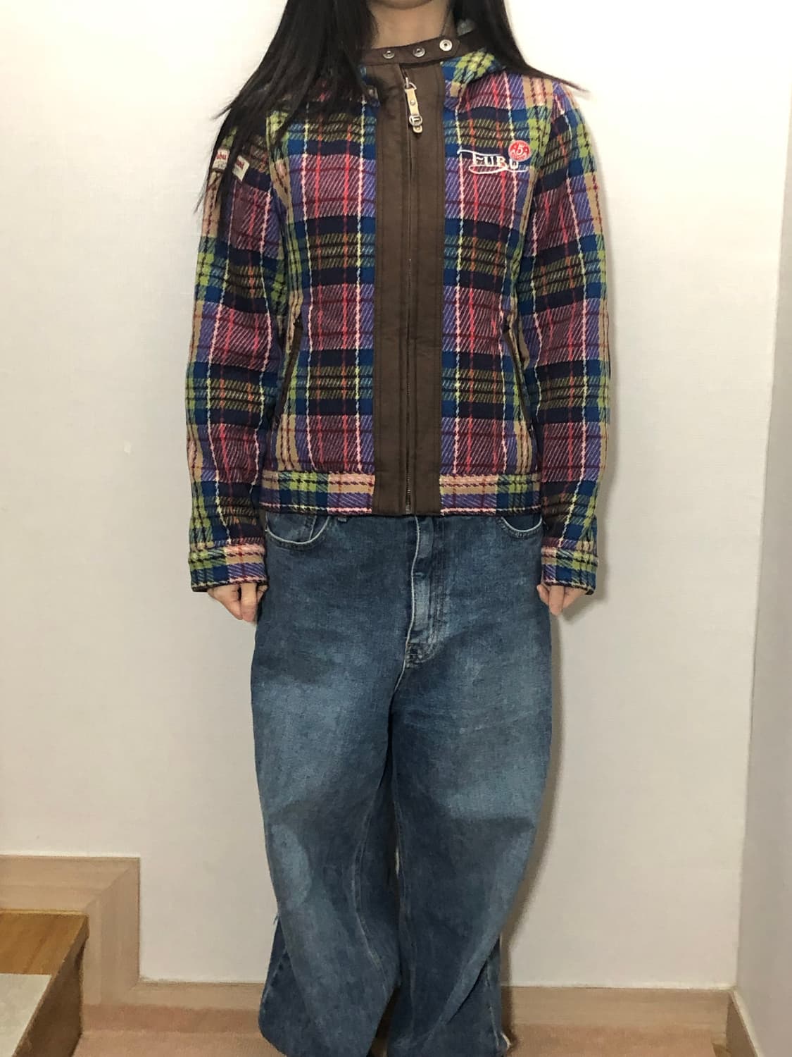 빈티지 푸부 비비드 컬러 체크 패턴 자켓 상품이미지6