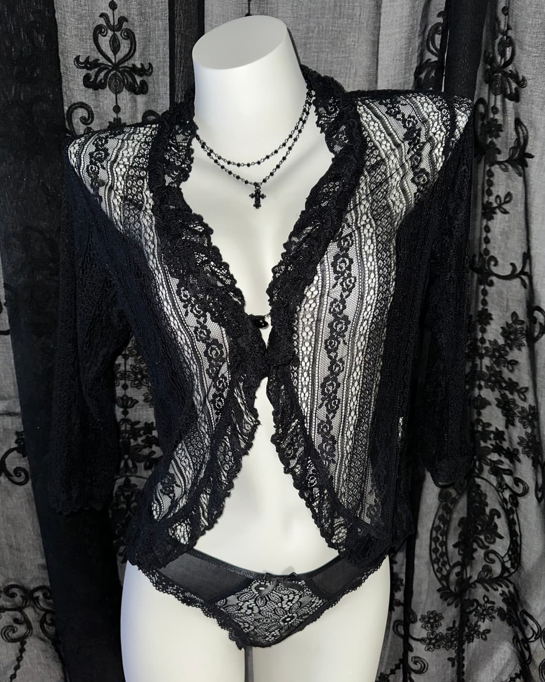 Black see-through lace cardigan 상품이미지2