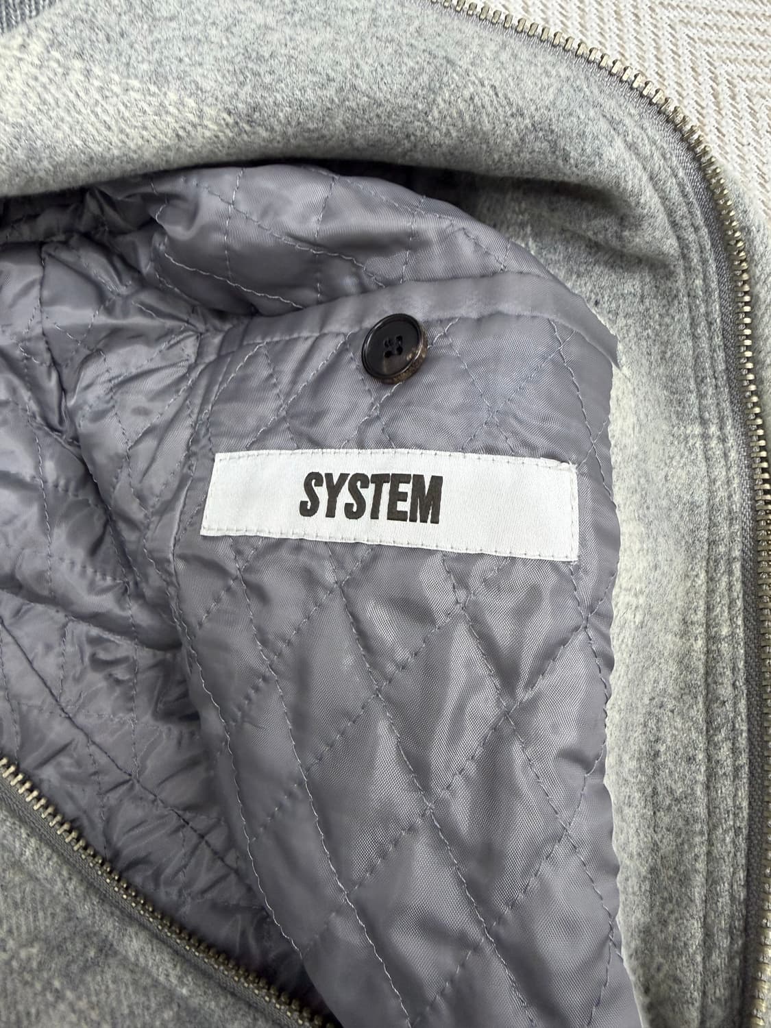 정품) 시스템옴므 체크 양털 카라 자켓 100 상품이미지7