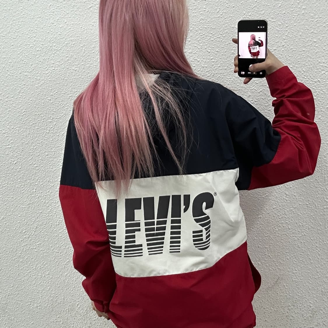 리바이스 네이비 배색 레드 후드 바람막이 상품이미지2