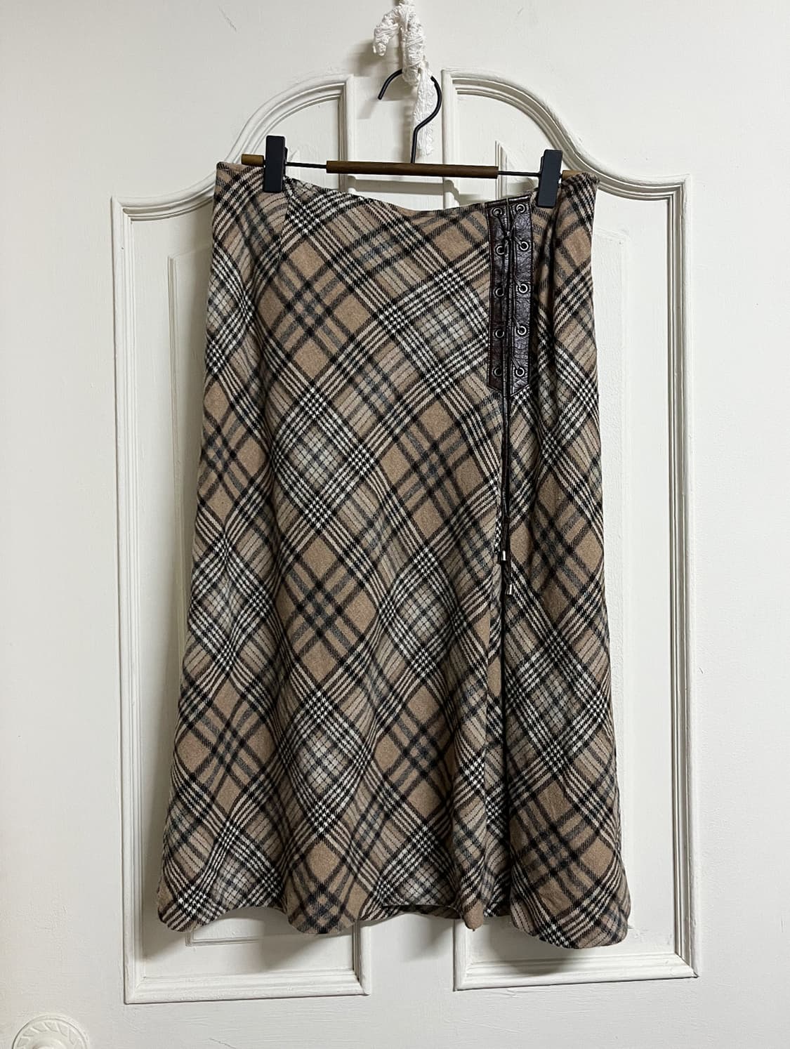 vintage check leather skirt 상품이미지1