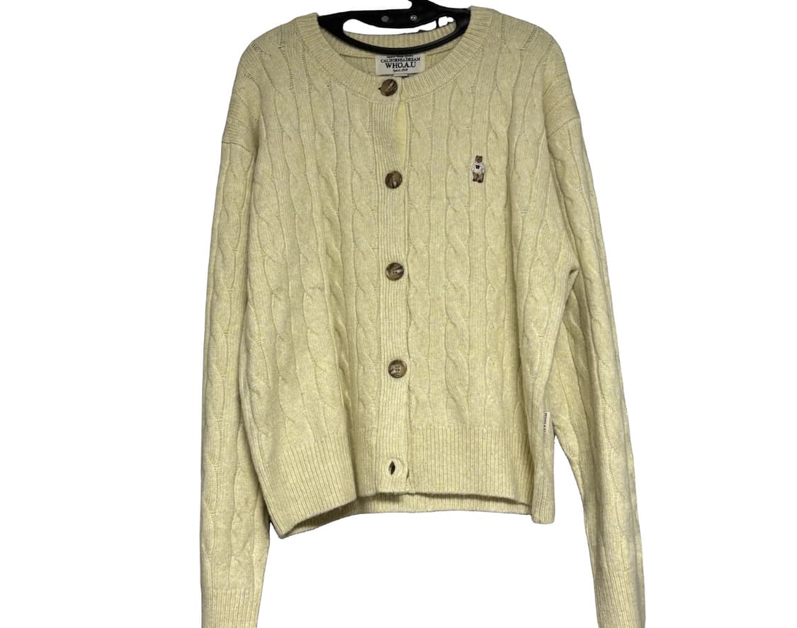 WHO.A.U 꽈배기 곰돌이 노랑색 가디건 상품이미지1