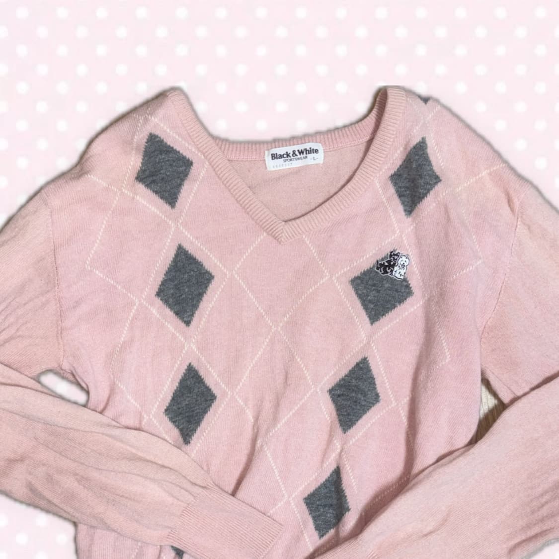 딸기우유맛 모리걸 아가일패턴 겨울 니트 상의 상품이미지2