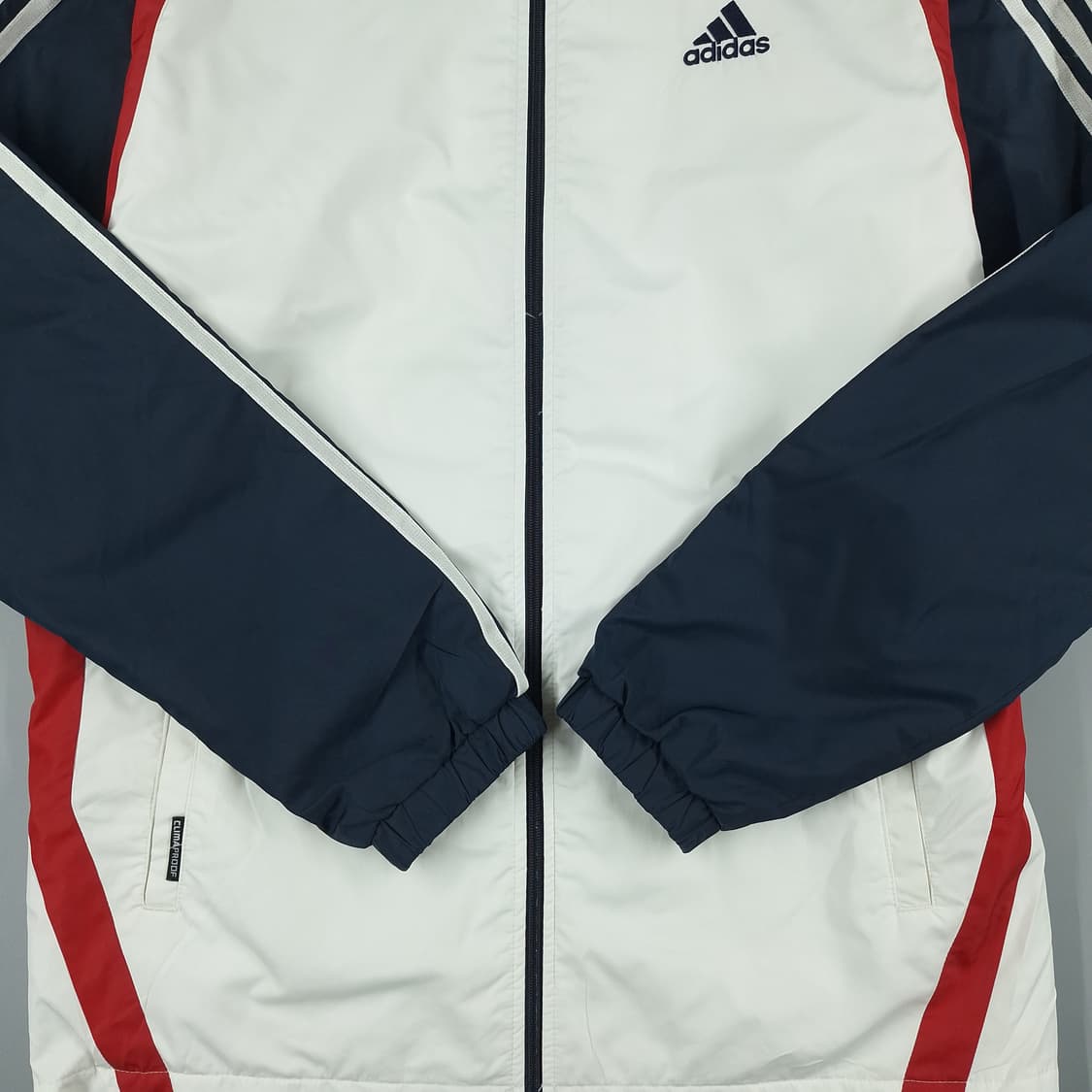 아디다스 JP 네이비 화이트 레드 배색 삼선 클라이마프루프 바람막이 L 상품이미지5