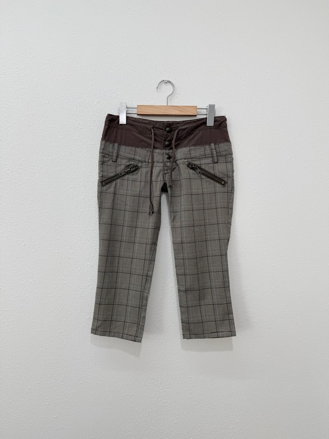 빈티지 MOUSSY 브라운 체크 로우라이즈 카프리 팬츠 상품이미지1