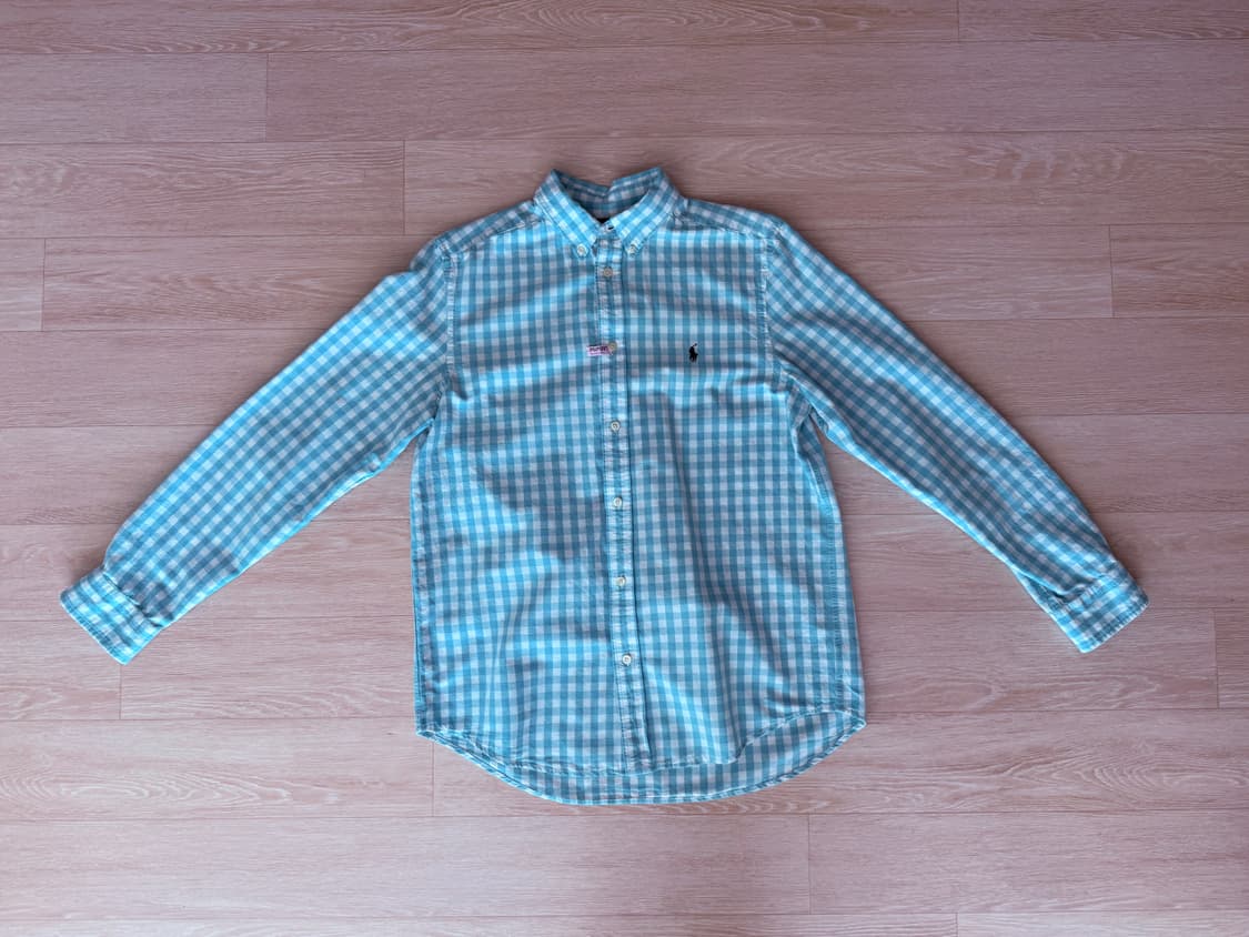 폴로 보이스 체크 셔츠 라이트그린 상품이미지1